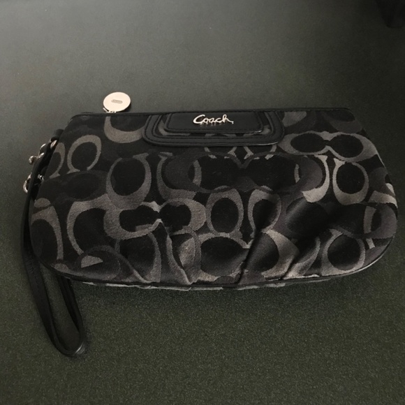 Coach Black Canvas Leather Wristlet Clutch - Picture 3 of 15